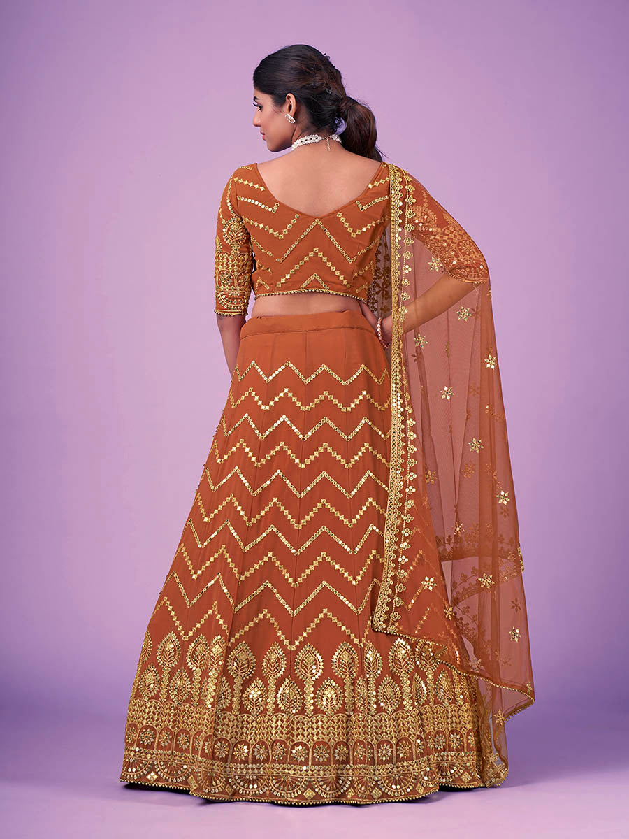 Orange Georgette Embroidered Designer Lehenga