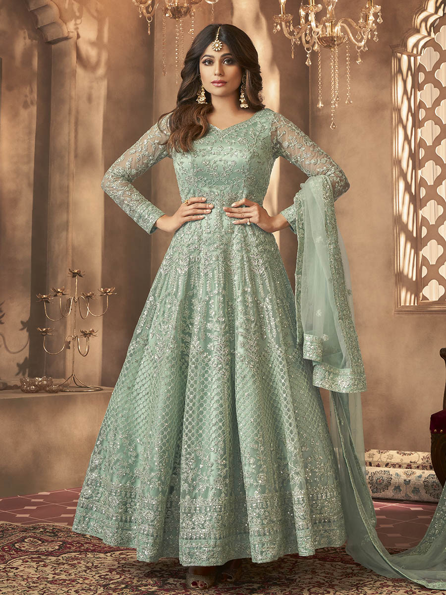 Sea Green Heavy Embroidered Anarkali Suit