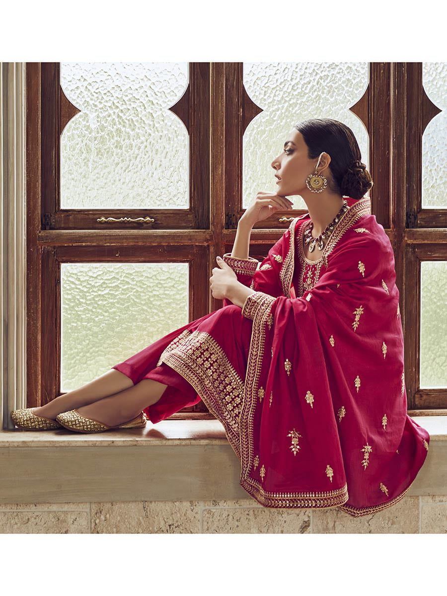 Rani Premium Silk Embroidered Pant Style Suit