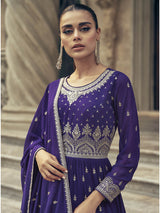 Violet Real Georgette Gharara Style Embroidered Suit