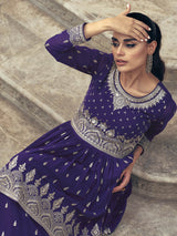 Violet Real Georgette Gharara Style Embroidered Suit