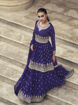 Violet Real Georgette Gharara Style Embroidered Suit