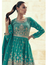 Sea Green Real Georgette Gharara Style Embroidered Suit