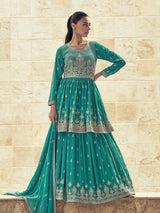 Sea Green Real Georgette Gharara Style Embroidered Suit