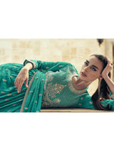 Sea Green Real Georgette Gharara Style Embroidered Suit