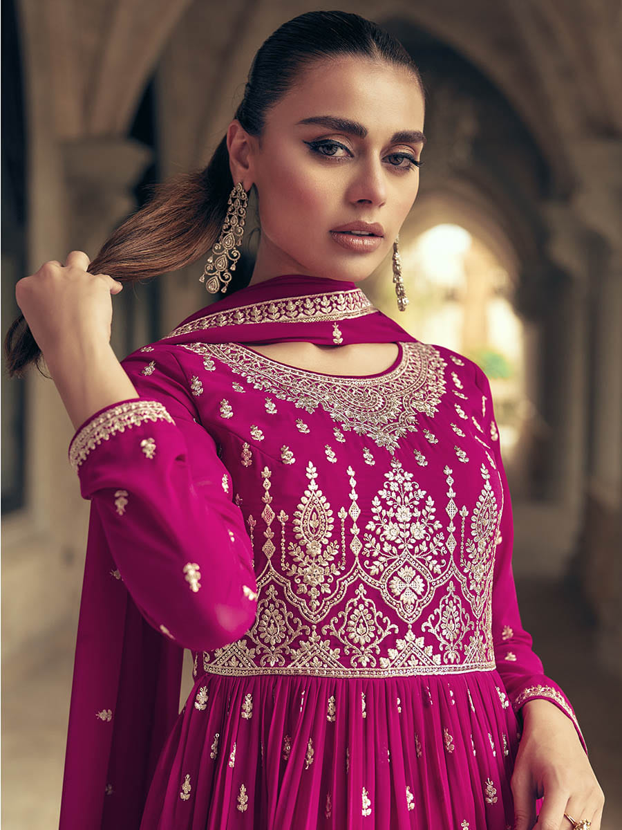 Rani Real Georgette Gharara Style Embroidered Suit