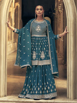 Firozi Real Georgette Gharara Style Embroidered Suit