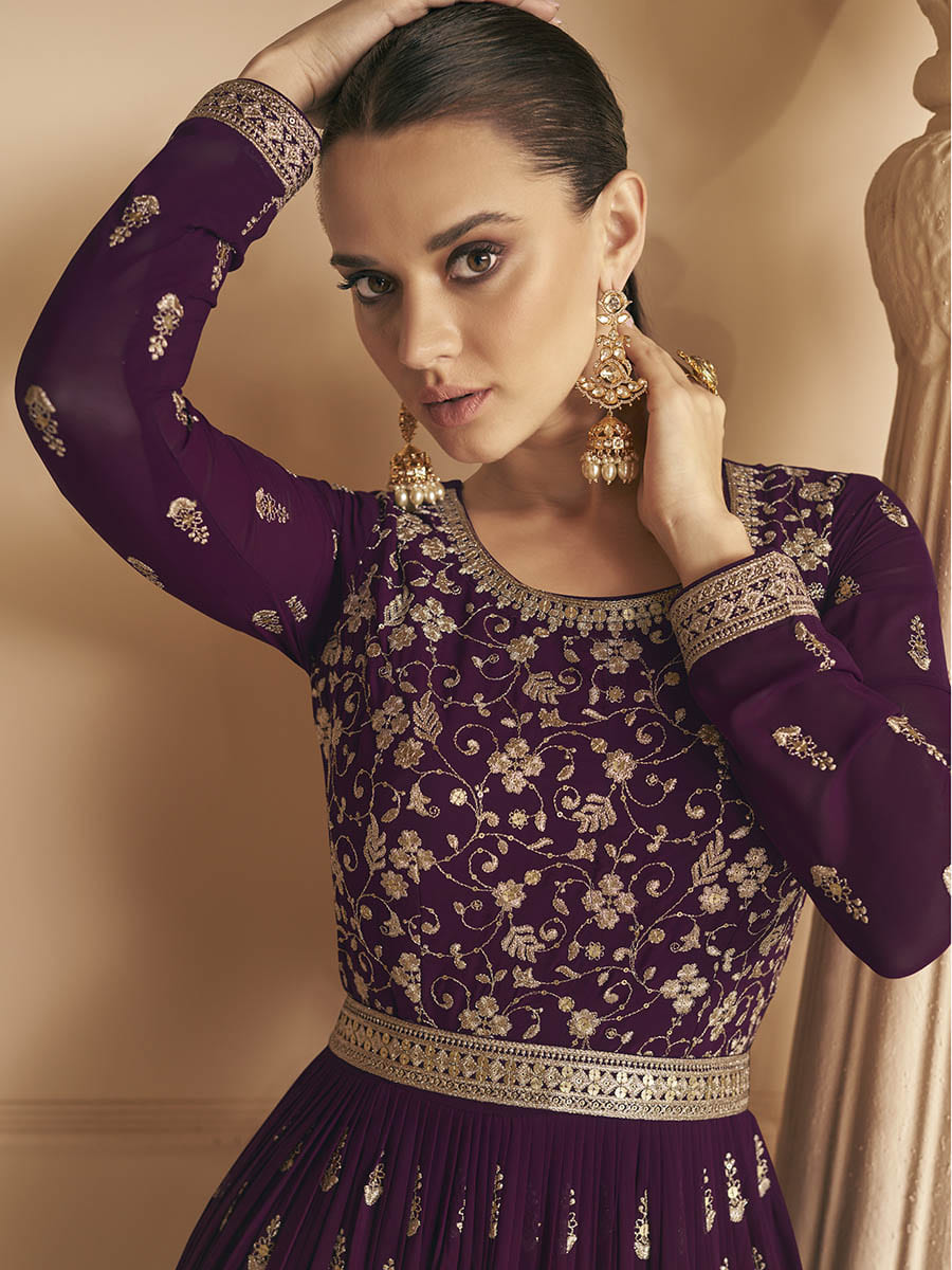 palatinate Georgette Embroidered Designer Palazzo Suit