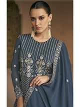 Grey Georgette Embroidered Designer Suit