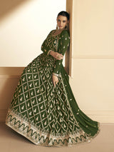 Mehendi Georgette Embroidered Designer Suit