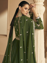 Mehendi Georgette Embroidered Designer Suit