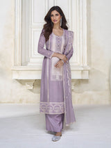 Pastel Purple Organza Silk Embroidered Pant Style Suit