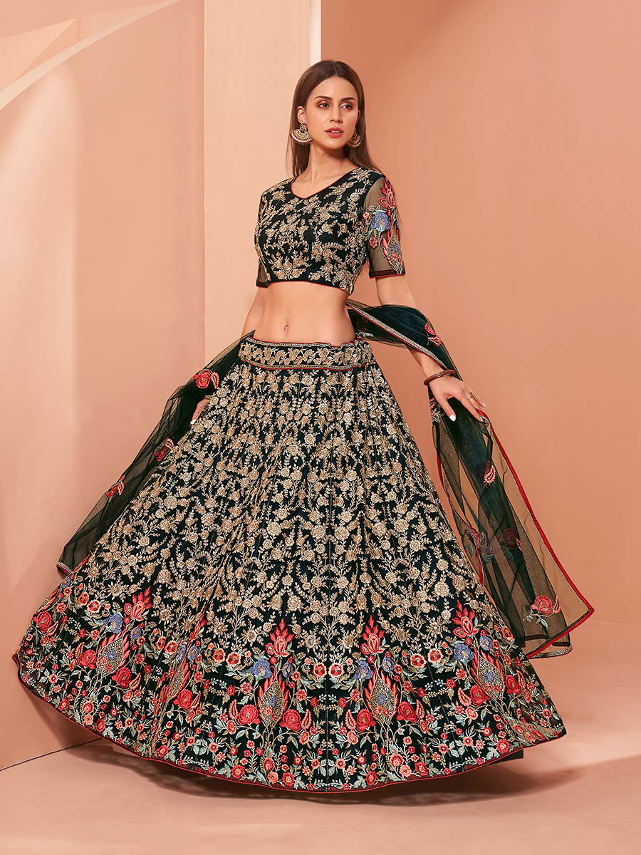 Green Heavy Embroidered Lehenga