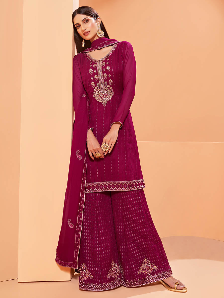 Magenta Heavy Embroidered Sharara Suit