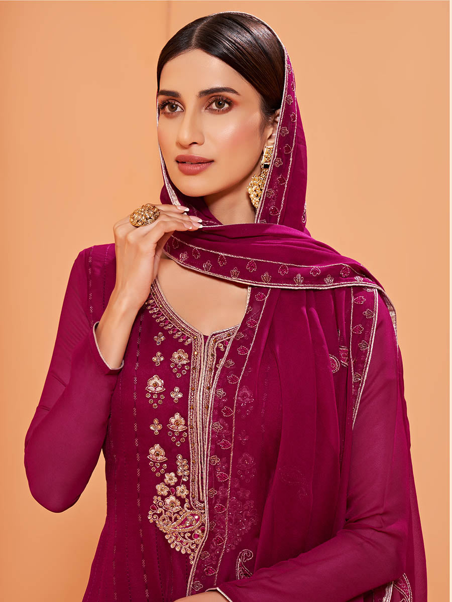 Magenta Heavy Embroidered Sharara Suit