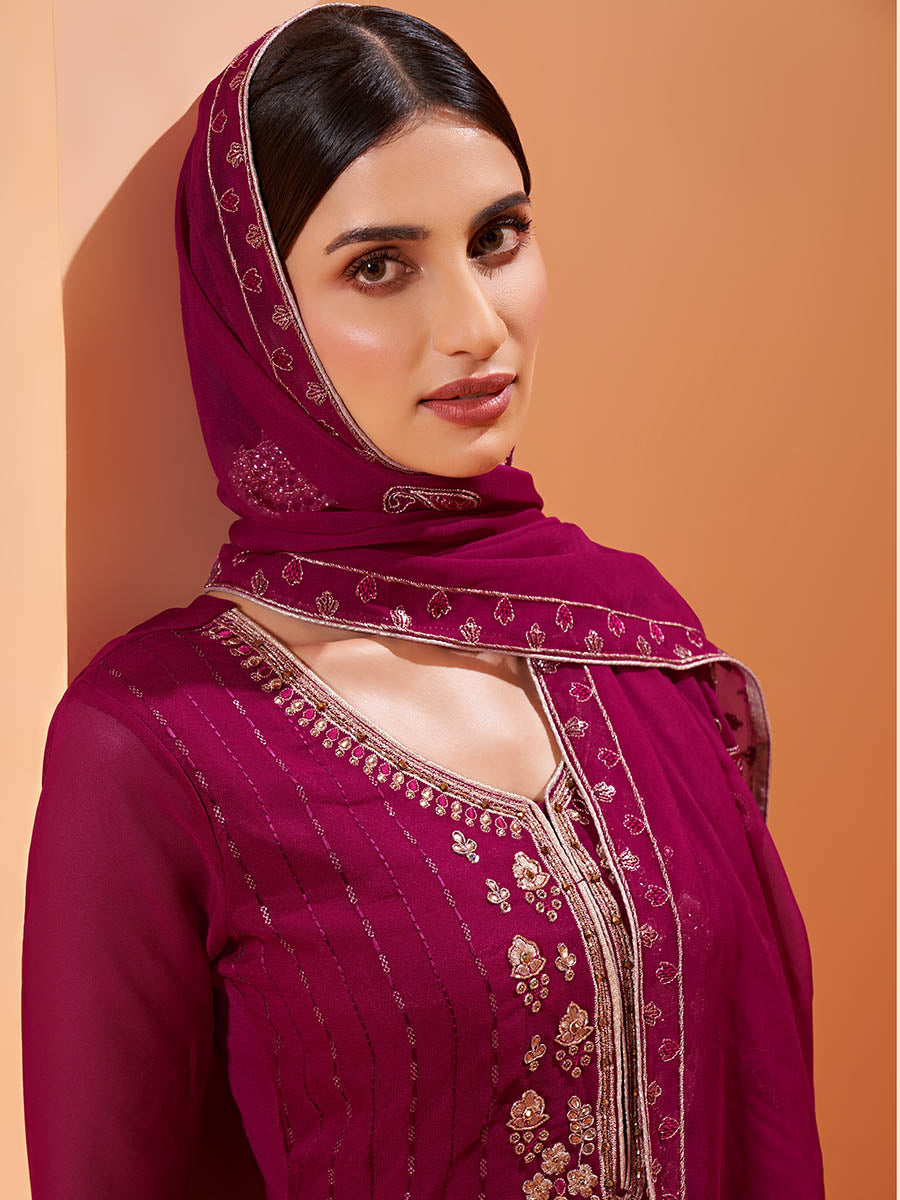 Magenta Heavy Embroidered Sharara Suit