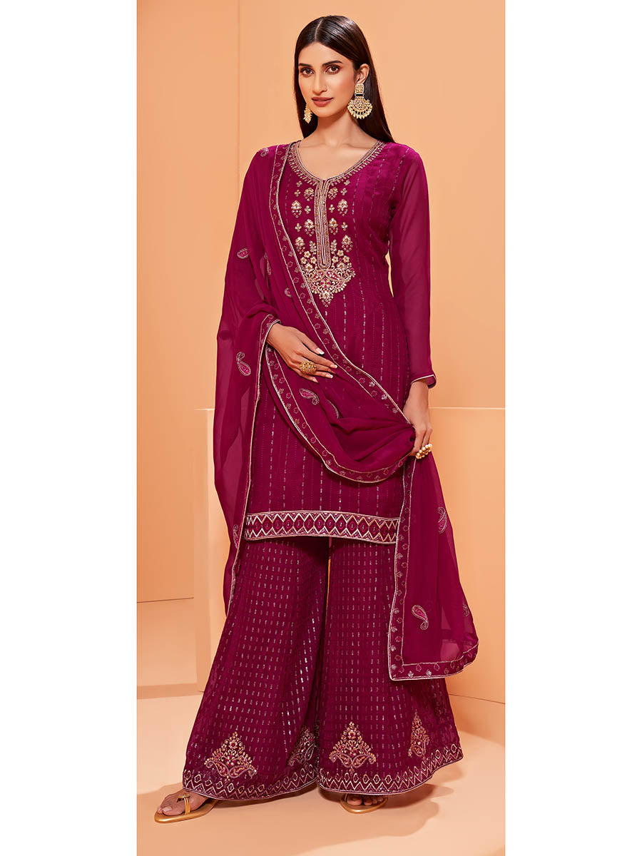 Magenta Heavy Embroidered Sharara Suit