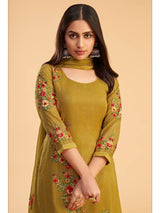 Mustard Yellow Georgette Embroidered Pant Style Suit