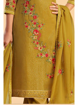 Mustard Yellow Georgette Embroidered Pant Style Suit