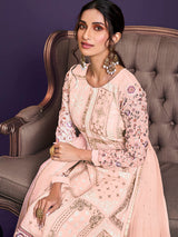 Light Peach Floral Thread Embroidered Palazo Suit