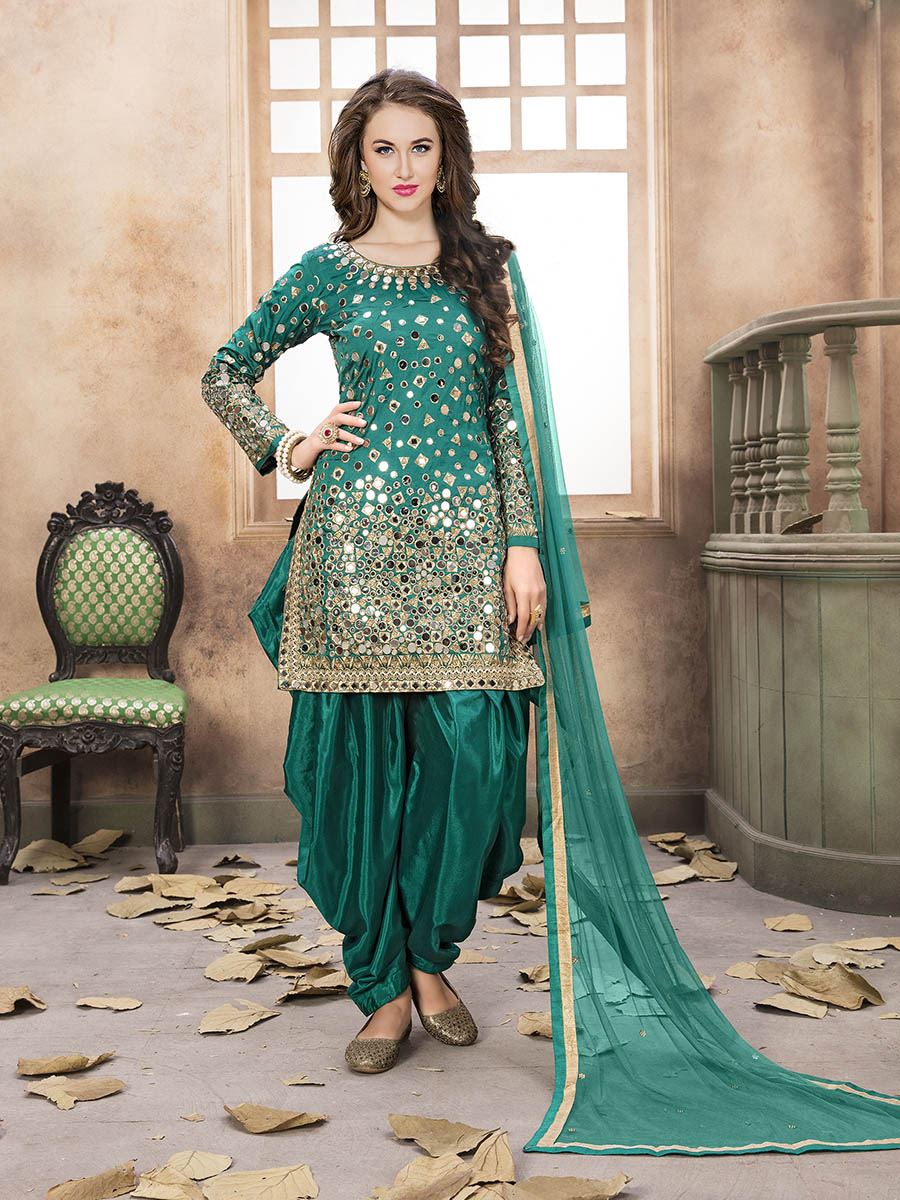 Sea Green Tafeta Silk Patiyala Suit