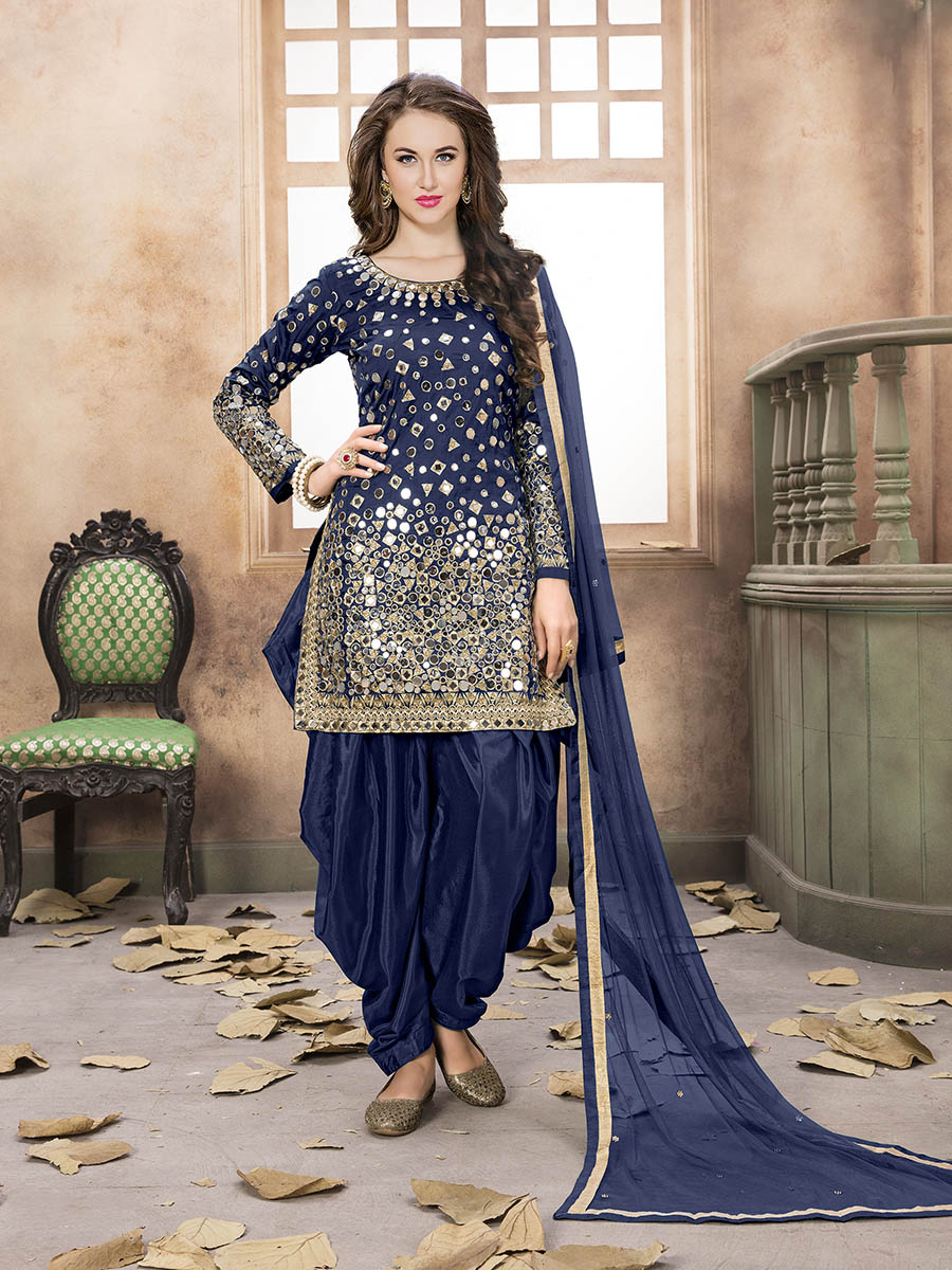 Royal Blue Tafeta Silk Patiyala Suit