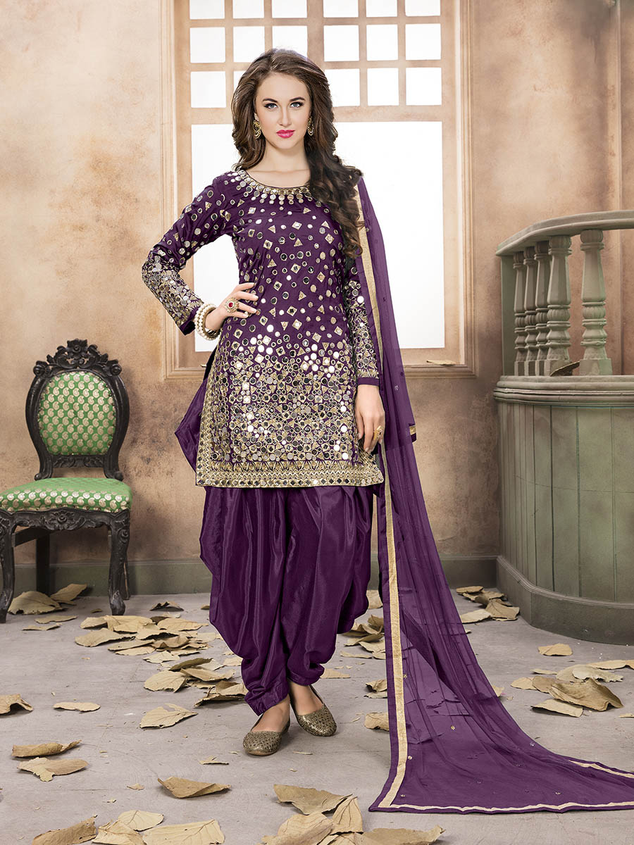 Purple Tafeta Silk Patiyala Suit