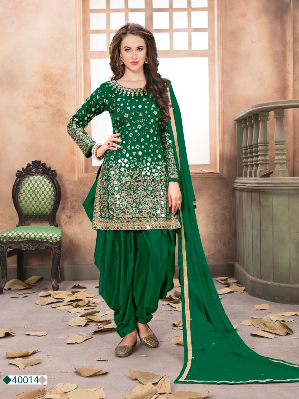 Green Tafeta Silk Patiyala Suit