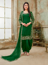 Green Art Silk Real Glass Work Suit