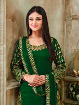 Green Art Silk Real Glass Work Suit