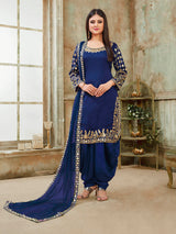 Royal Blue Art Silk Real Glass Work Suit