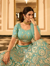 Turquoise Organza Embroidered Lehenga