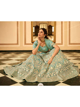 Turquoise Organza Embroidered Lehenga