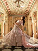 Pink Organza Embroidered Lehenga