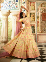 Yellow Art Silk Embroidered Lehenga