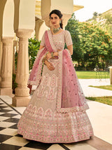 Peach Crepe Embroidered Lehenga