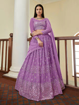 Lilac Georgette Embroidered Lehenga