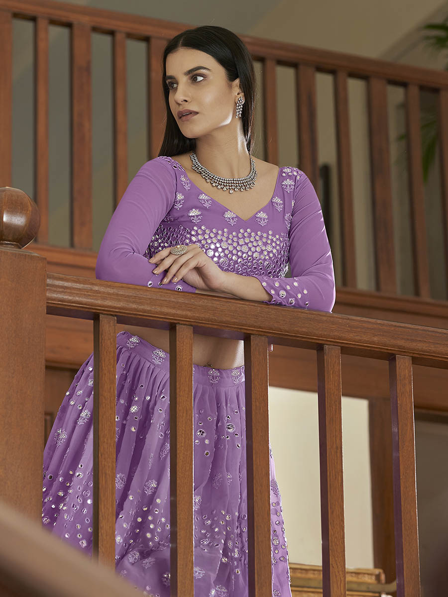 Lilac Georgette Embroidered Lehenga