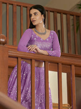 Lilac Georgette Embroidered Lehenga