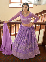 Lilac Georgette Embroidered Lehenga