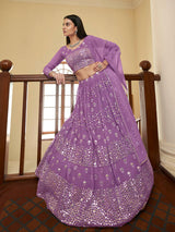 Lilac Georgette Embroidered Lehenga