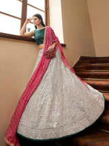 Grey Organza Embroidered Lehenga