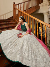 Grey Organza Embroidered Lehenga