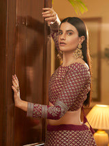 Maroon Crepe Embroidered Lehenga