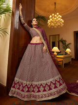 Maroon Crepe Embroidered Lehenga