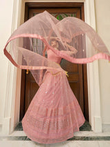 Peach Soft Net Embroidered Lehenga