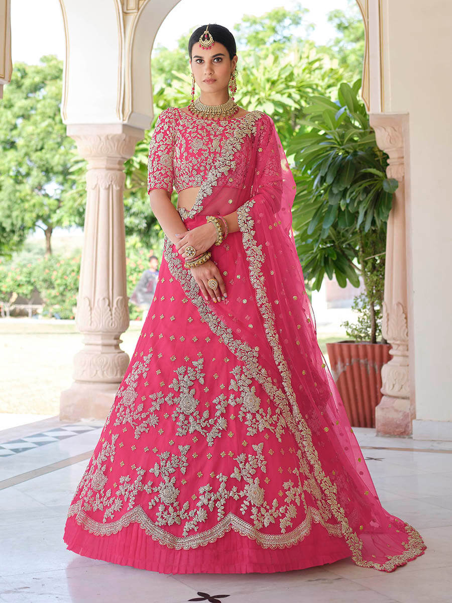 Pink Net Embroidered Lehenga