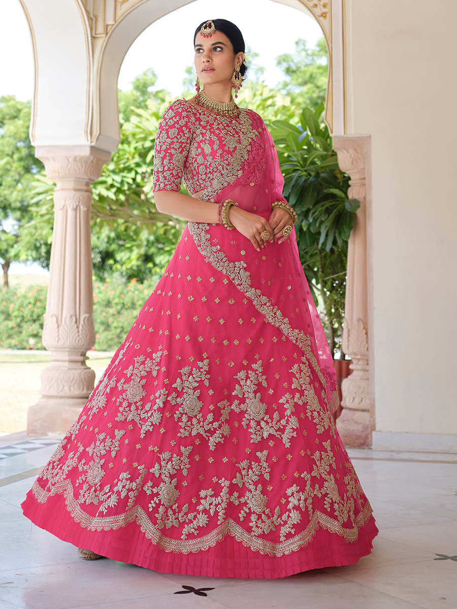 Pink Net Embroidered Lehenga