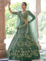 Rama Green Net Embroidered Lehenga