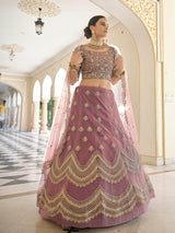 Mauve Net Embroidered Lehenga